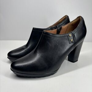 Clarks Lida Palmer Women's US 11M Black Leather Zip Ankle Boots High Block Heel